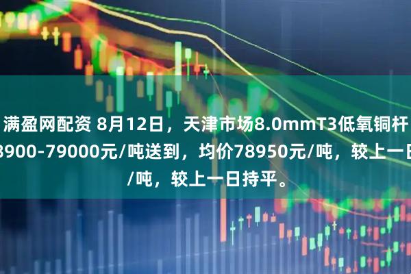 满盈网配资 8月12日，天津市场8.0mmT3低氧铜杆报价78900-79000元/吨送到，均价78950元/吨，较上一日持平。